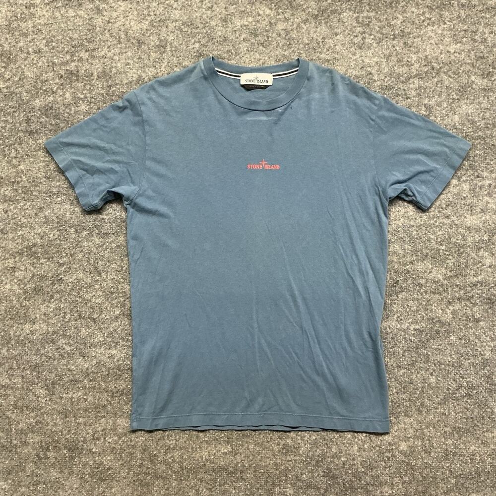 Stone Island Blue Cotton Graphic Logo Jersey T-Shirt Crew Neck Men's Size M